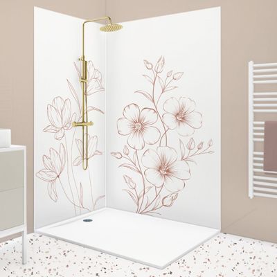 Lot de 2 panneaux de douche en aluminium (90x220 & 120x220 cm) + profilés blanc - Charme - Terracotta