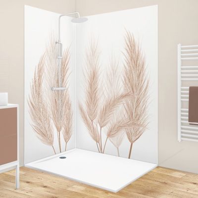 Lot de 2 panneaux de douche en PVC (90x220 & 120x220 cm) + profilés blanc - Pampa - Marron