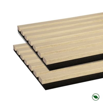 Lot de 2 Panneaux mural acoustic lamelles MDF chêne clair sur fond noir 2600 x 300 x 17 mm 1,56 M2