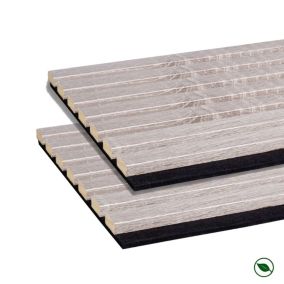 Lot de 2 Panneaux mural acoustic lamelles MDF chêne gris sur fond noir 2600 x 300 x 17 mm 1,56 M2   - Livraison gratuite