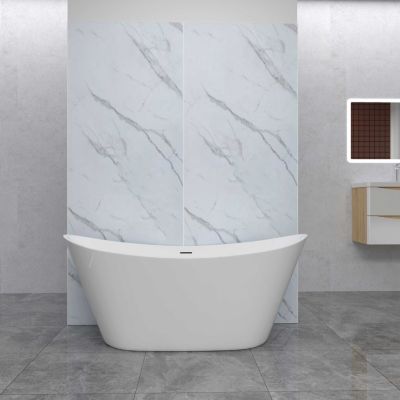 Lot de 2 panneaux muraux de douche effet blanc marbre mural aluminium avec 1 profile - L.80 x L.80 x H.210 cm - facile à nettoyer