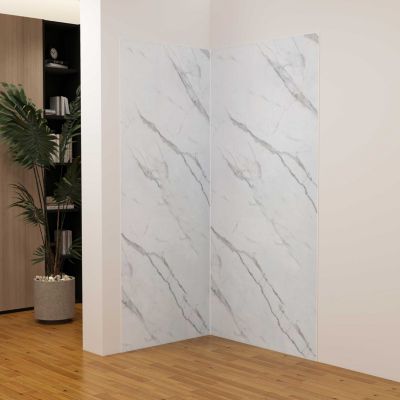 Lot de 2 panneaux muraux de douche effet blanc marbre mural aluminium avec 3 profiles - L.80 x L.120 x H.210 cm-facile à nettoyer