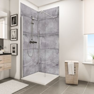 Lot de 2 panneaux muraux de salle de bains l.100 x H.210 cm, effet béton gris, Schulte DécoDesign