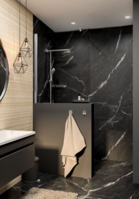 Lot de 2 panneaux muraux de salle de bains l.100 x H.210 cm, effet marbre de Carrare noir mat, Schulte DécoDesign Softtouch