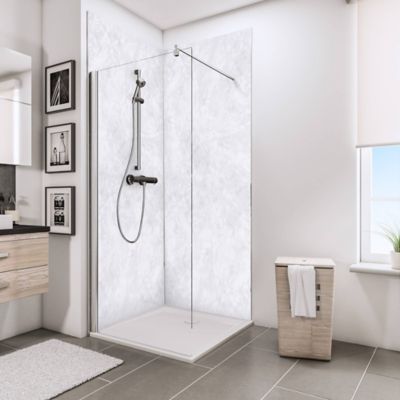 Lot de 2 panneaux muraux de salle de bains l.100 x H.210 cm, effet marbre gris brillant, Schulte DécoDesign Brio