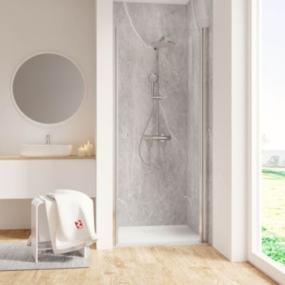 Lot de 2 panneaux muraux de salle de bains l.100 x H.210 cm, effet pierre gris clair, Schulte DécoDesign