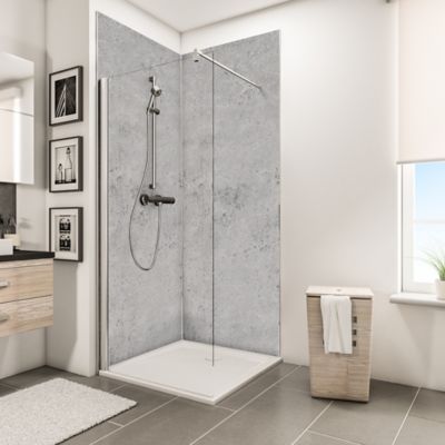 Lot de 2 panneaux muraux de salle de bains l.100 x H.210 cm, effet pierre gris clair, Schulte DécoDesign