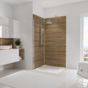 Lot de 2 panneaux muraux de salle de bains l.100 x H.210 cm, effet tasseaux bois chêne horizontal, Schulte DécoDesign Japandi