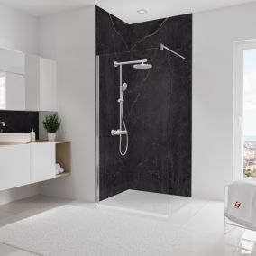 Lot de 2 panneaux muraux de salle de bains l.100 x H.255 cm, effet marbre anthracite et cuivre mat, Schulte DécoDesign Softtouch