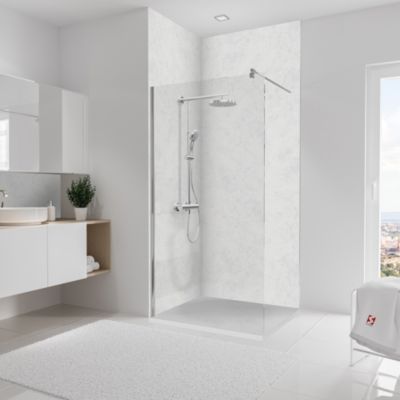 Lot de 2 panneaux muraux de salle de bains l.100 x H.255 cm, effet marbre blanc mat, Schulte DécoDesign Softtouch
