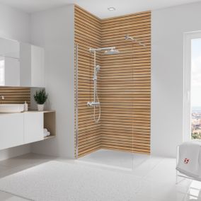 Lot de 2 panneaux muraux de salle de bains l.100 x H.255 cm, effet tasseaux bois chêne horizontal, Schulte DécoDesign Japandi