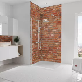Lot de 2 panneaux muraux de salle de bains l.100x255 cm, décor briques-industriel, Schulte DécoDesign