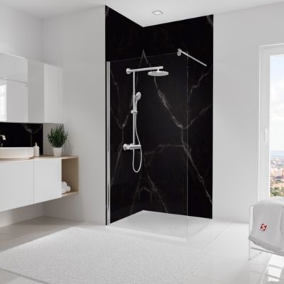 Lot de 2 panneaux muraux de salle de bains l.100x255 cm, décor marbre de Carrare noir Softtouch, Schulte DécoDesign