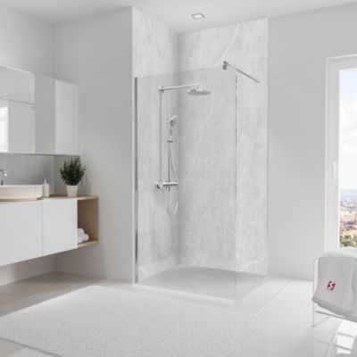 Lot de 2 panneaux muraux de salle de bains l.100x255 cm, décor marbre gris Softtouch, Schulte DécoDesign