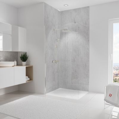 Lot de 2 panneaux muraux de salle de bains l.100x255 cm, gris clair brillant, Schulte DécoDesign