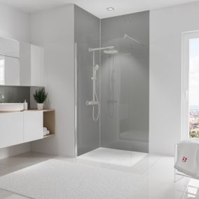 Lot de 2 panneaux muraux de salle de bains l.100x255 cm, reflex gris brillant, Schulte DécoDesign