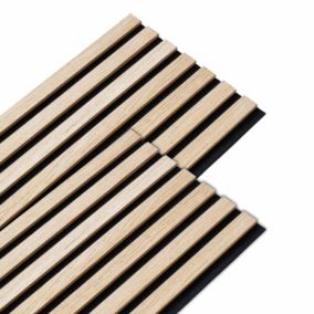 Lot de 2 panneaux tasseaux bois 250 x 30 x 1 cm - Lamelles bois placage chêne clair véritable fond noir - 1,5m²