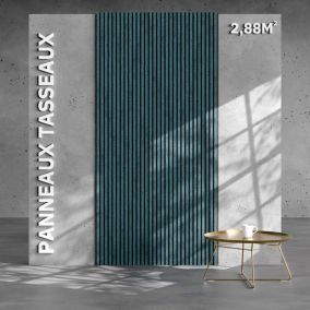 Lot de 2 Panneaux Tasseaux Bois - Bleu Oxyde Feutre Noir - 2,88 m², 2500 x 600 mm, Mon Marché Déco