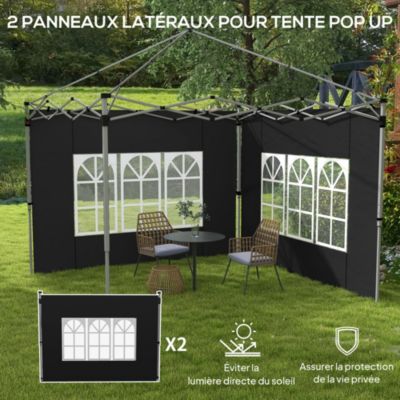 Lot de 2 parois latérales pour tonnelle 3 x 3 m ou 3 x 4 m - bâches de barnum 295 x 195 cm noir