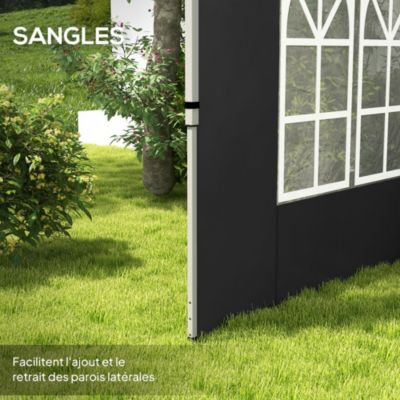 Lot de 2 parois latérales pour tonnelle 3 x 3 m ou 3 x 4 m - bâches de barnum 295 x 195 cm noir