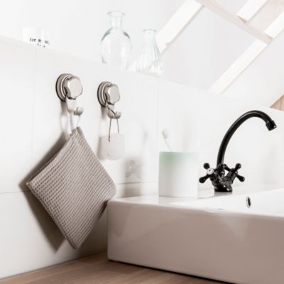 Lot de 2 patères salle de bains à ventouse 1 tête GoodHome Tenno en plastique coloris chromé