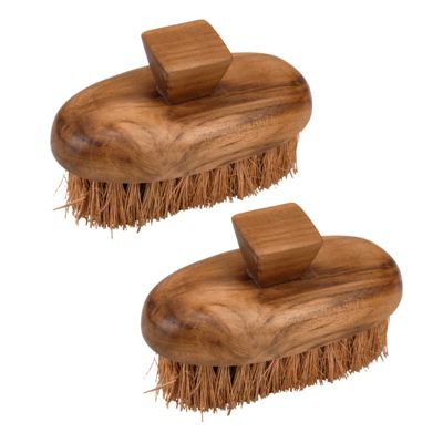 Lot de 2 petites brosses en bois de teck et fibre de palmier - MORA 01