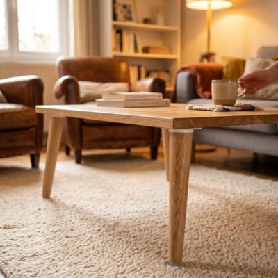 Lot de 2 pieds coniques DECO-GEM pour table basse en bois, hêtre vernis, à visser, H.30 cm