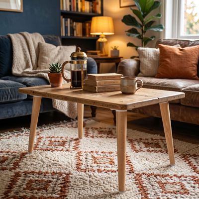 Lot de 2 pieds coniques DECO-GEM pour table basse en bois, hêtre vernis, à visser, H.30 cm