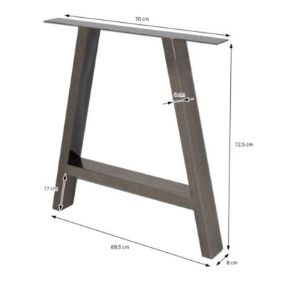 Lot de 2 pieds de table ECD Germany forme de A 70x72,5 cm gris foncé acier revêtu poudre robuste