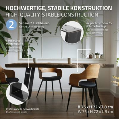 Lot de 2 pieds de table ML-Design inclinaison à 80 degrés 75x72 cm industriel acier en poudre clair