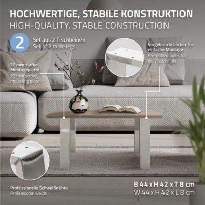 Lot de 2 pieds de table ML-Design loft forme de U 44x42 cm argent acier revêtu par poudre robuste