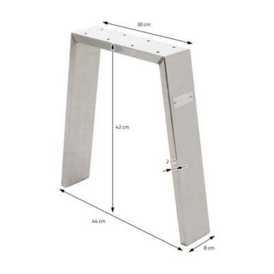 Lot de 2 pieds de table ML-Design loft forme de U 44x42 cm argent acier revêtu par poudre robuste