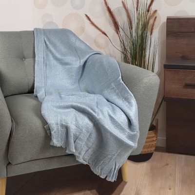 Lot de 2 plaids bleu clair 130 x 170 cm doux avec franges - BEHA 0983