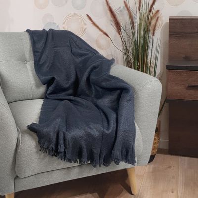 Lot de 2 plaids gris foncé 130 x 170 cm doux avec franges - BEHA 4285