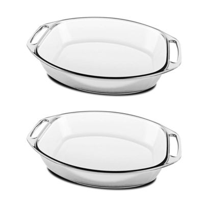Lot de 2 plat à four oval avec anses, moule de cuisson en verre, capacité 3.2 L - Longueur 35.8 x Profondeur 24.2 x Hauteur 7 cm