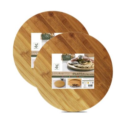 Lot de 2 Plateaux rond rotatif, plateau de service tournant, plat rond rotatif de table en bambou - Diamètre 50 x Hauteur 2.5 cm