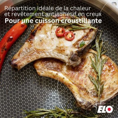Lot de 2 Poêles 28/32 cm et 3 Faitouts 14/20/26 cm Elo Relief Evolution