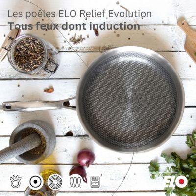 Lot de 2 Poêles 28/32 cm et 3 Faitouts 14/20/26 cm Elo Relief Evolution