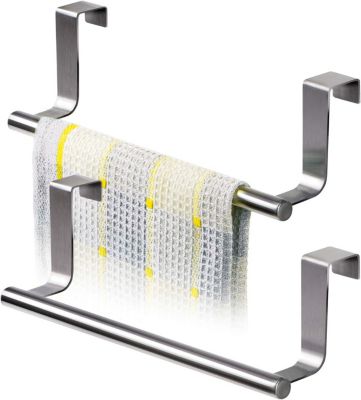 Lot de 2 Porte Serviettes Torchons sur Porte, Barre Acier Inox à Suspendre sur Porte de Tiroir Placard, Installation sans Perçage