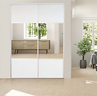 Lot de 2 portes de placard coulissantes avec miroir Optimum blanc veiné H. 250 x L. 150 cm