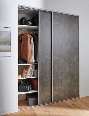 Lot de 2 portes de placard coulissantes Vulcano décor gris béton 150 x 245  cm