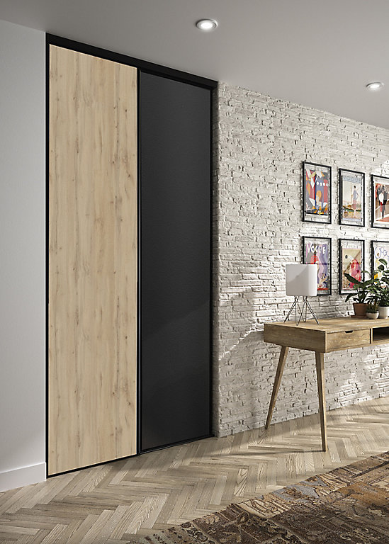 Lot de 2 portes de placard coulissantes Optimum décor chêne et noir 120 x  250 cm | Castorama