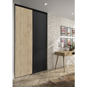 Lot de 2 portes de placard coulissantes Optimum décor chêne et noir 150 x 250 cm