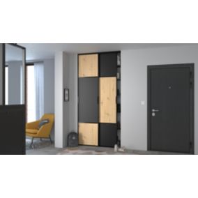 Lot de 2 portes de placard coulissantes Pack City décor chêne et noir 120 x 250 cm