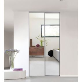 Lot de 2 portes miroir de placard coulissantes H. 250 cm cadre acier gris