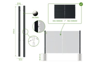 Lot de 2 poteaux en acier DARIO 08x170cm NOIR