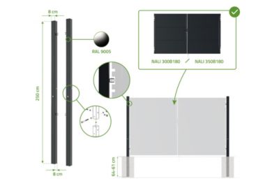 Lot de 2 poteaux en acier DARIO 08x190cm NOIR