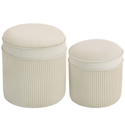 Lot de 2 poufs coffres 2 en 1 velours côtelé crème