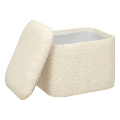 Lot de 2 Poufs Coffres de rangement en Tissu à bouclettes Beige et Blanc Ivoire