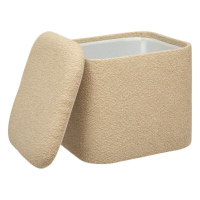 Lot de 2 Poufs Coffres de rangement en Tissu à bouclettes Beige et Blanc Ivoire